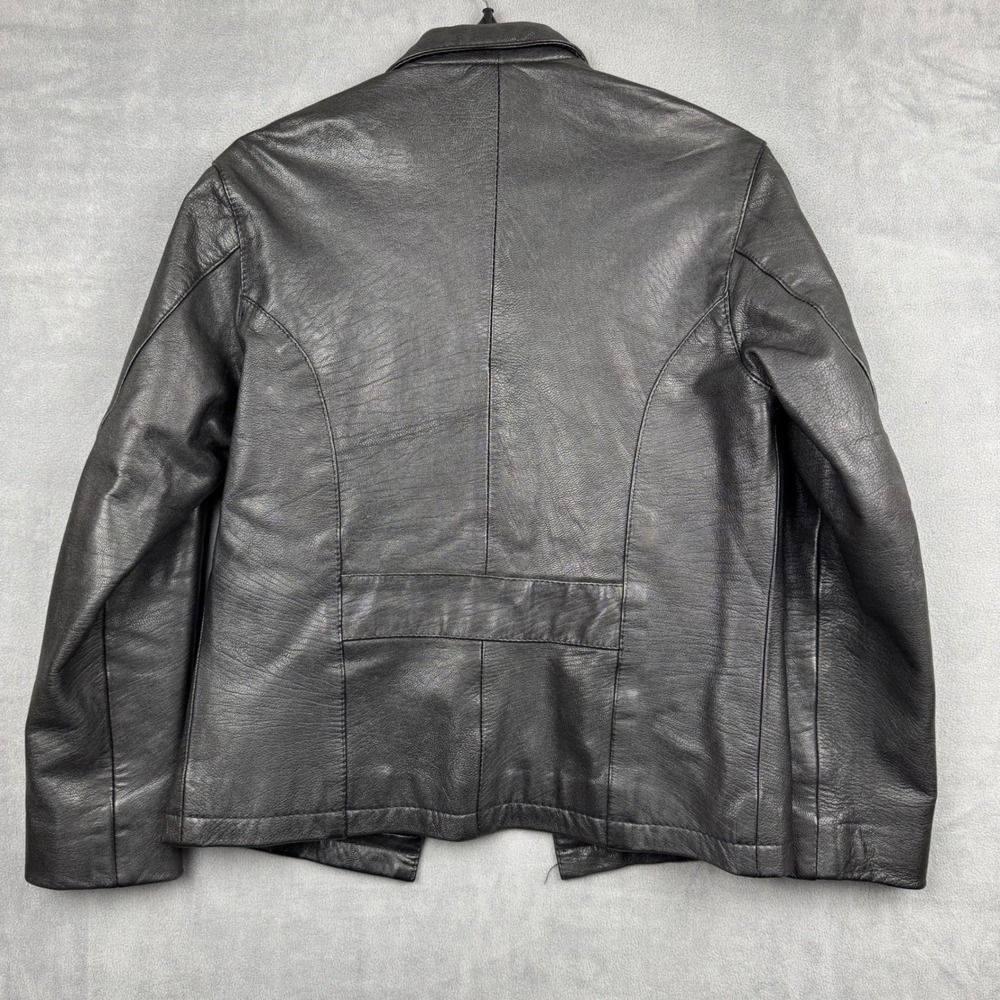 Vintage LEATHERS MASTER Black‎ Genuine Leather Blazer Jacket Womens M Button - Picture 6 of 6